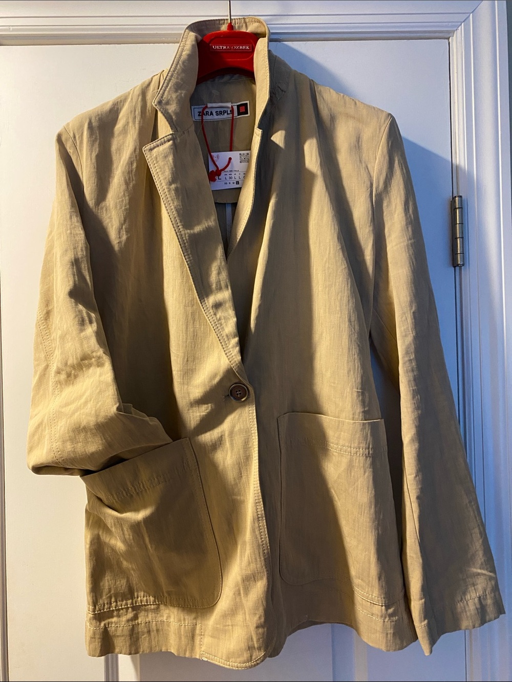 Zara Linen Cotton Stretch Logo Buttons Blazer NWT